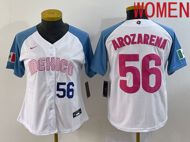 Women 2023 World Cub Mexico #56 Arozarena White Nike MLB Jersey->women mlb jersey->Women Jersey